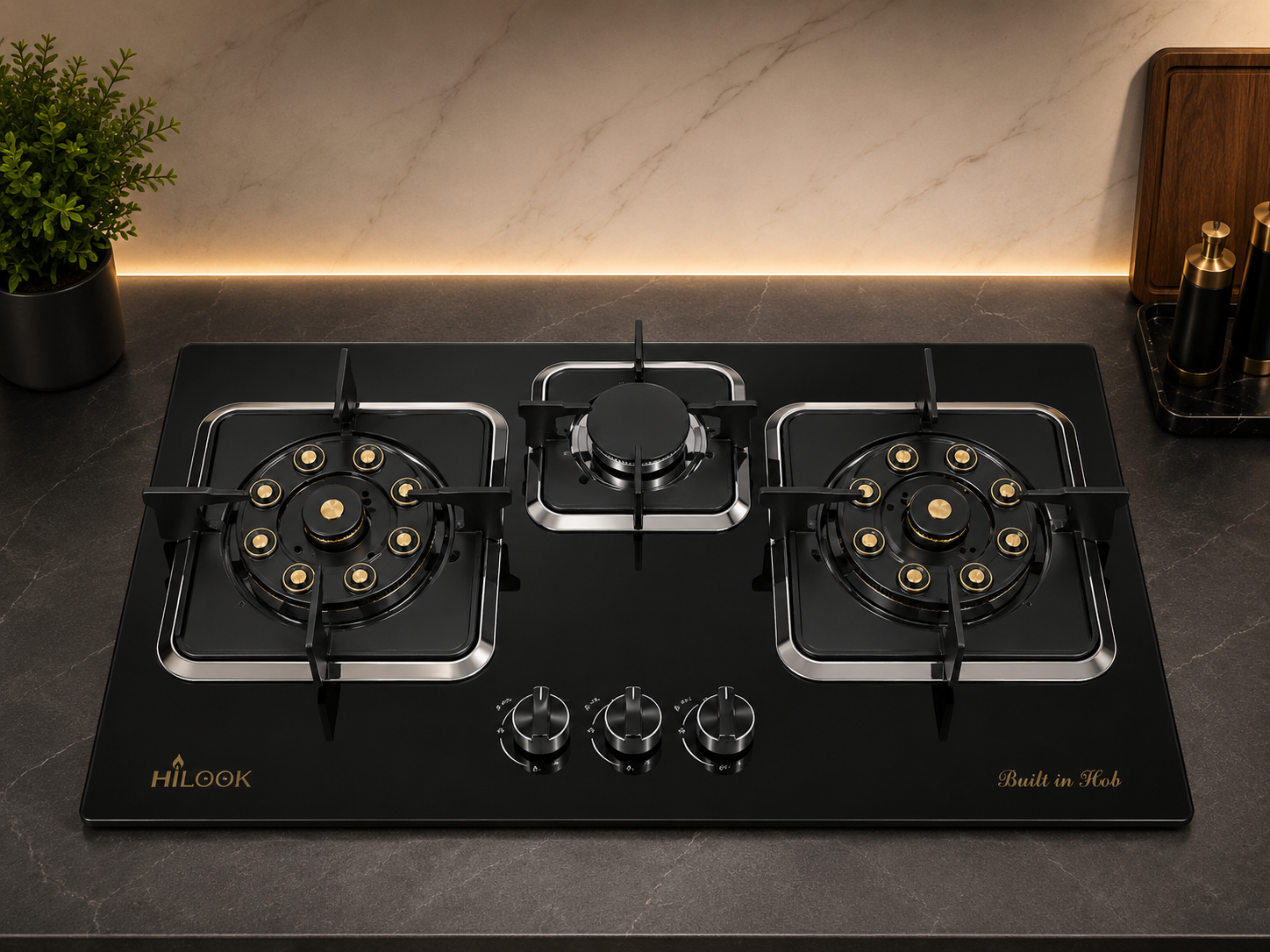 Hilook Black Triple Burner Stove Heavy Duty